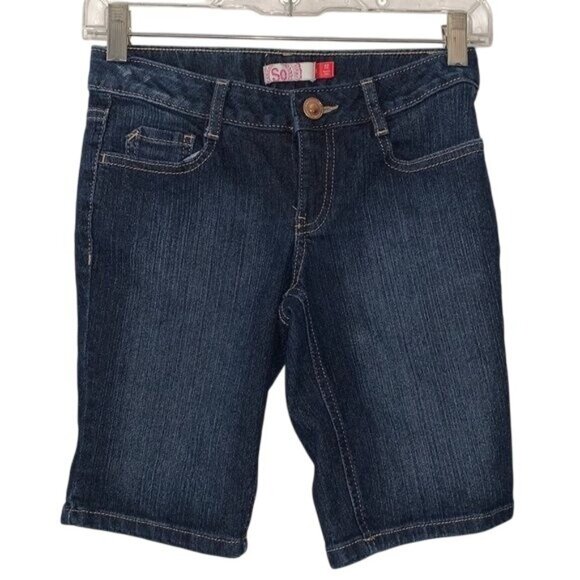 SO Girls Dark Wash Denim Bermuda Shorts Size 12 - Picture 1 of 6